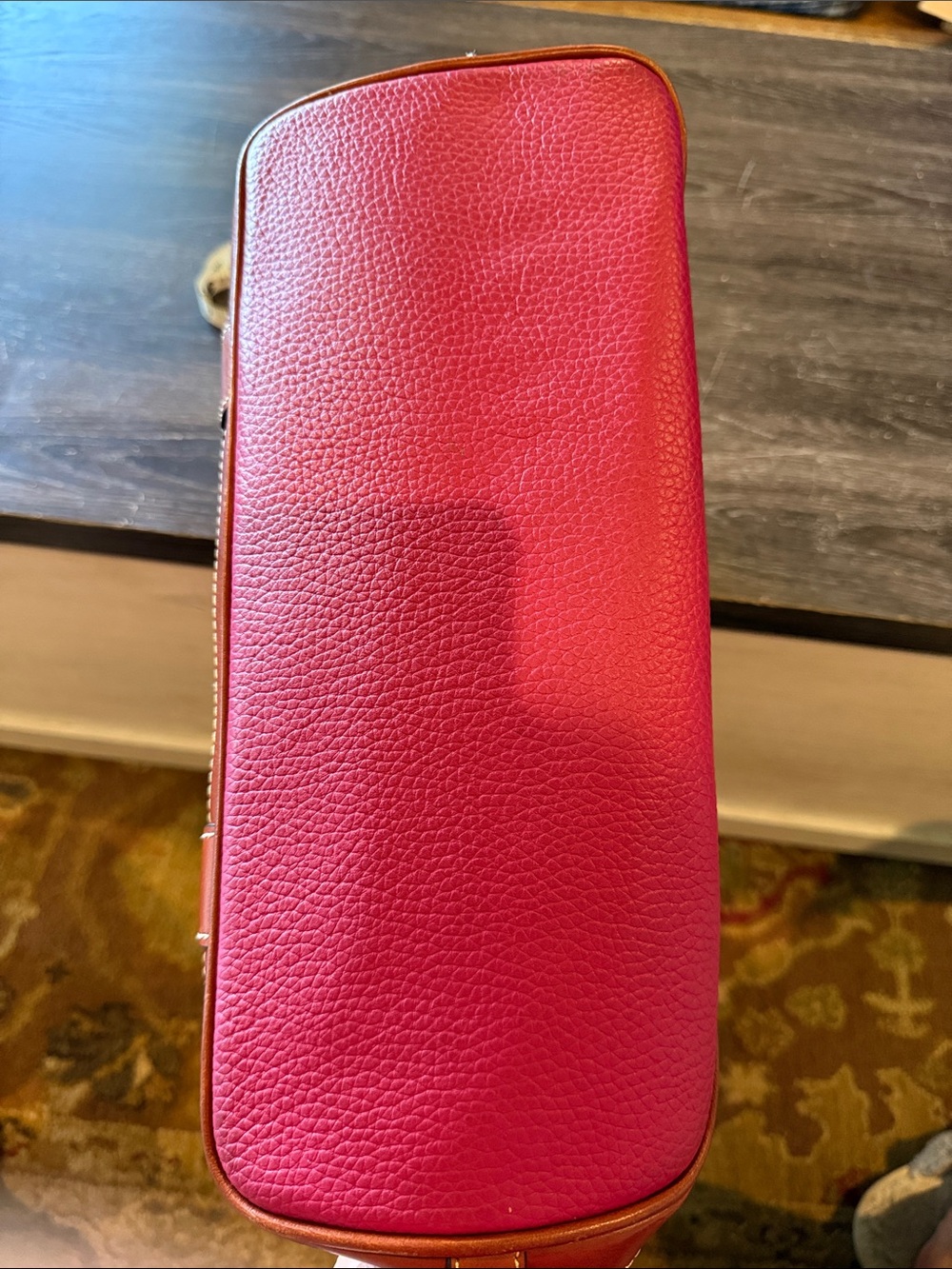 Dooney & Bourke Large Pebble Grain Tote Fuchsia Pink Brown Leather Shoulder Bag - Picture 9 of 10